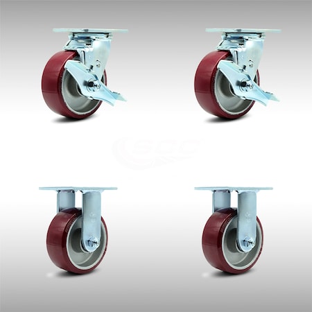 Service Caster 5 Inch SS Poly on Aluminum Caster Set with Roller Bearings 2 Brakes 2 Rigid SCC SCC-SS30S520-PAR-TLB-2-R-2